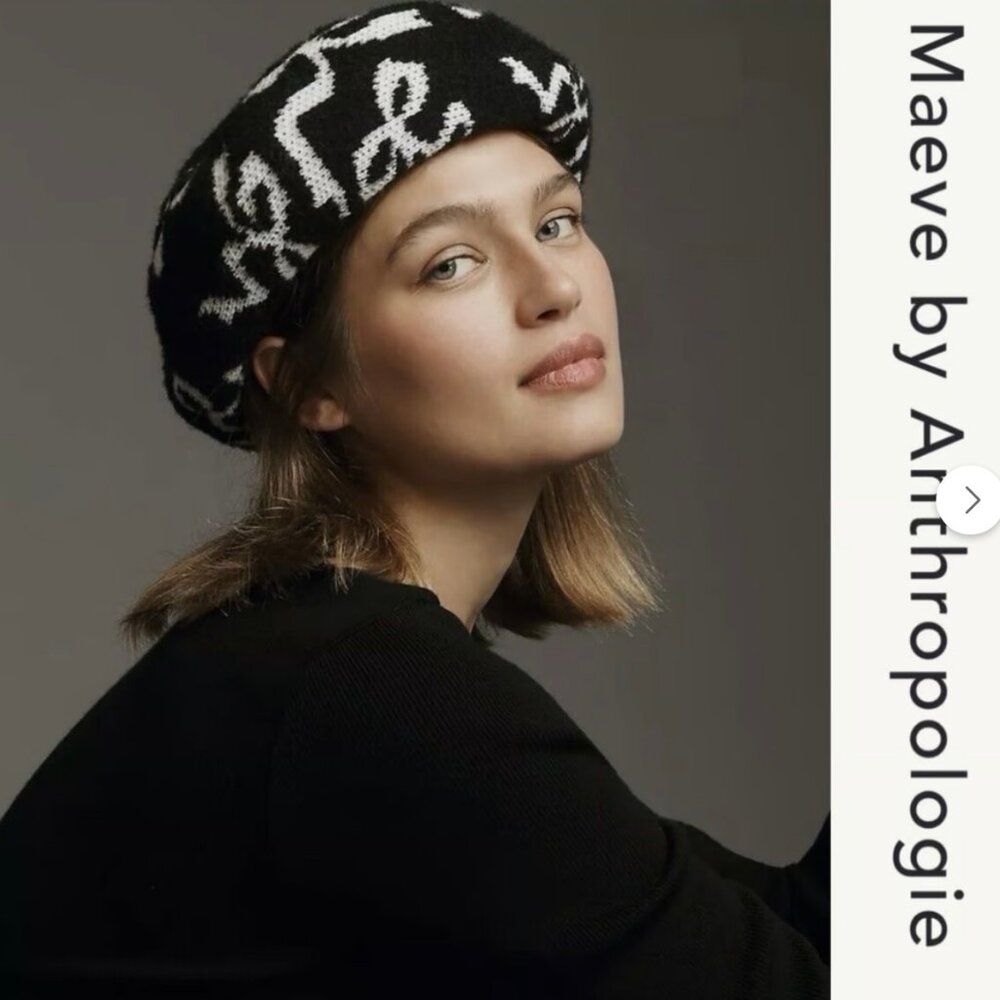 Anthropologie Maeve Icon Beret in Black Motif